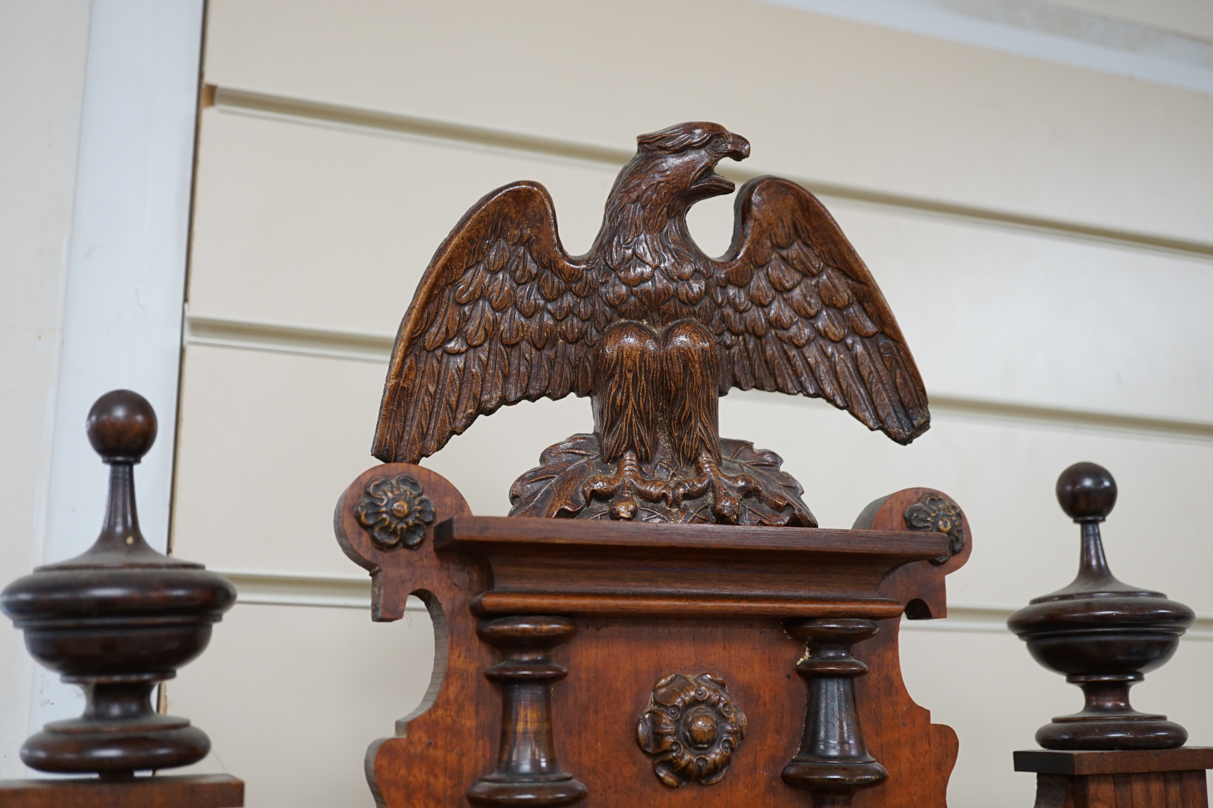 A mahogany Vienna regulator wall clock, approximately 120cm high. Condition - unknown if in working condition, dial good, case has minor scratches